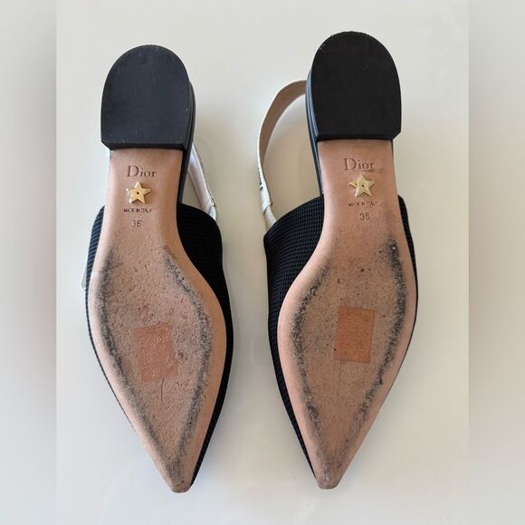Dior J'Adior Black Fabric Pointed Toe Logo Bow Slingback Flats Size 36 US 6 - Picture 8 of 11